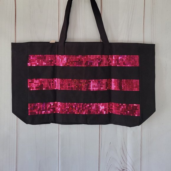 NWT Victoria’s Secret large, weekend/travel bag, Black & Pink sequin overnight - Picture 2 of 5